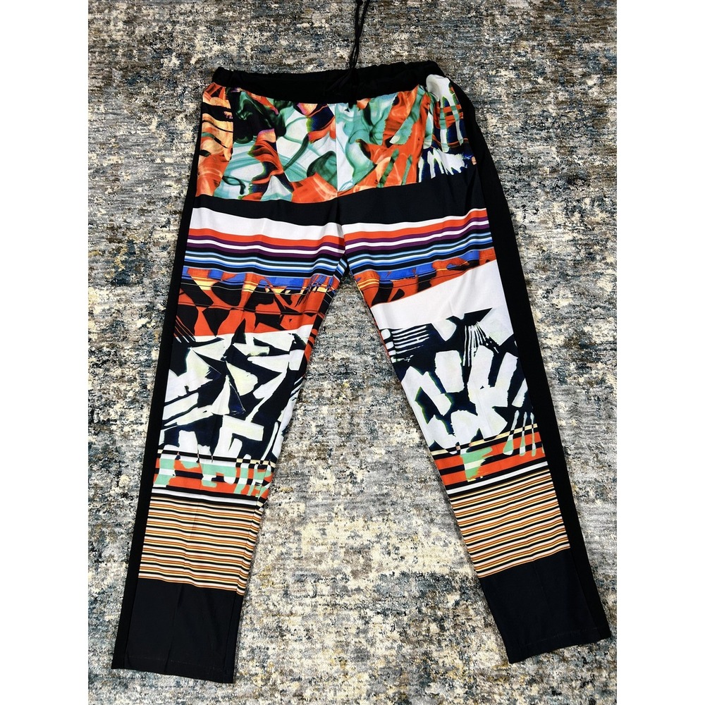 Clover Canyon Bold Mixed Print Elastic Waist Drawstring Pants Black Multi Medium